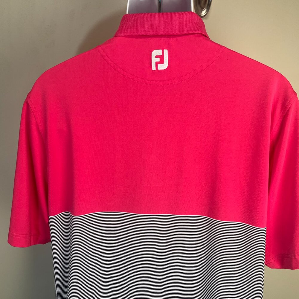 ⛳ FootJoy FJ Men's Pink White Striped Golf Polo Shirt Medium M EUC 🏌️